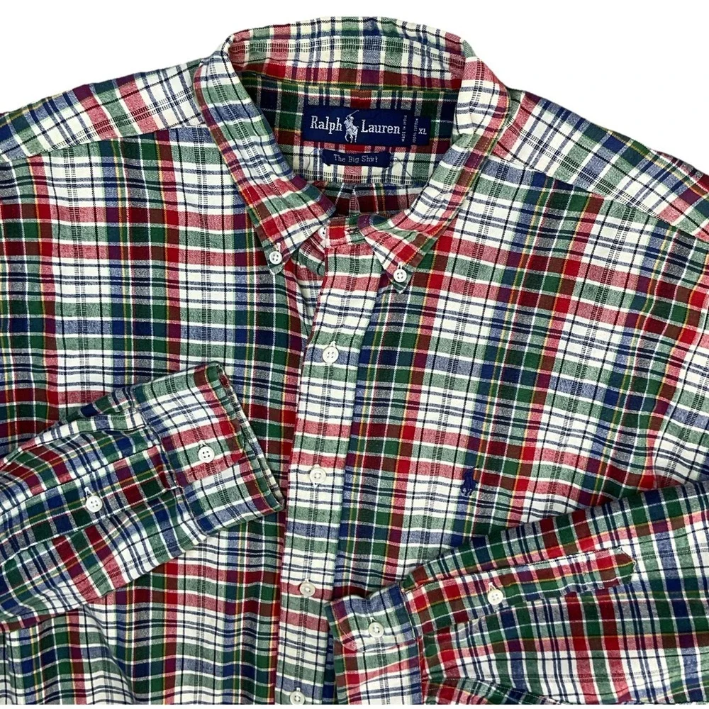 Vintage Ralph Lauren Shirt Men Sz XL The Big Shirt 90s Flannel Plaid Long Sleeve